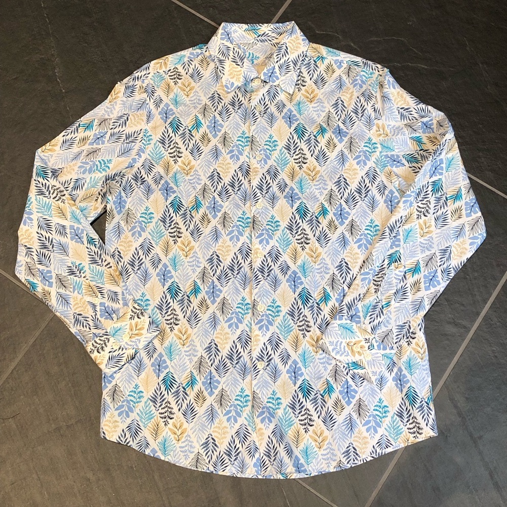 Tasso Elba Men’s Abstract Leaf Pattern Dress Shirt Medium